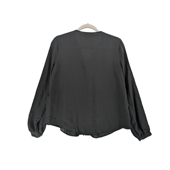 Attention Button Up Blouse M Black Balloon Sleeve VNeck Relaxed Fit Workwear - Picture 2 of 10